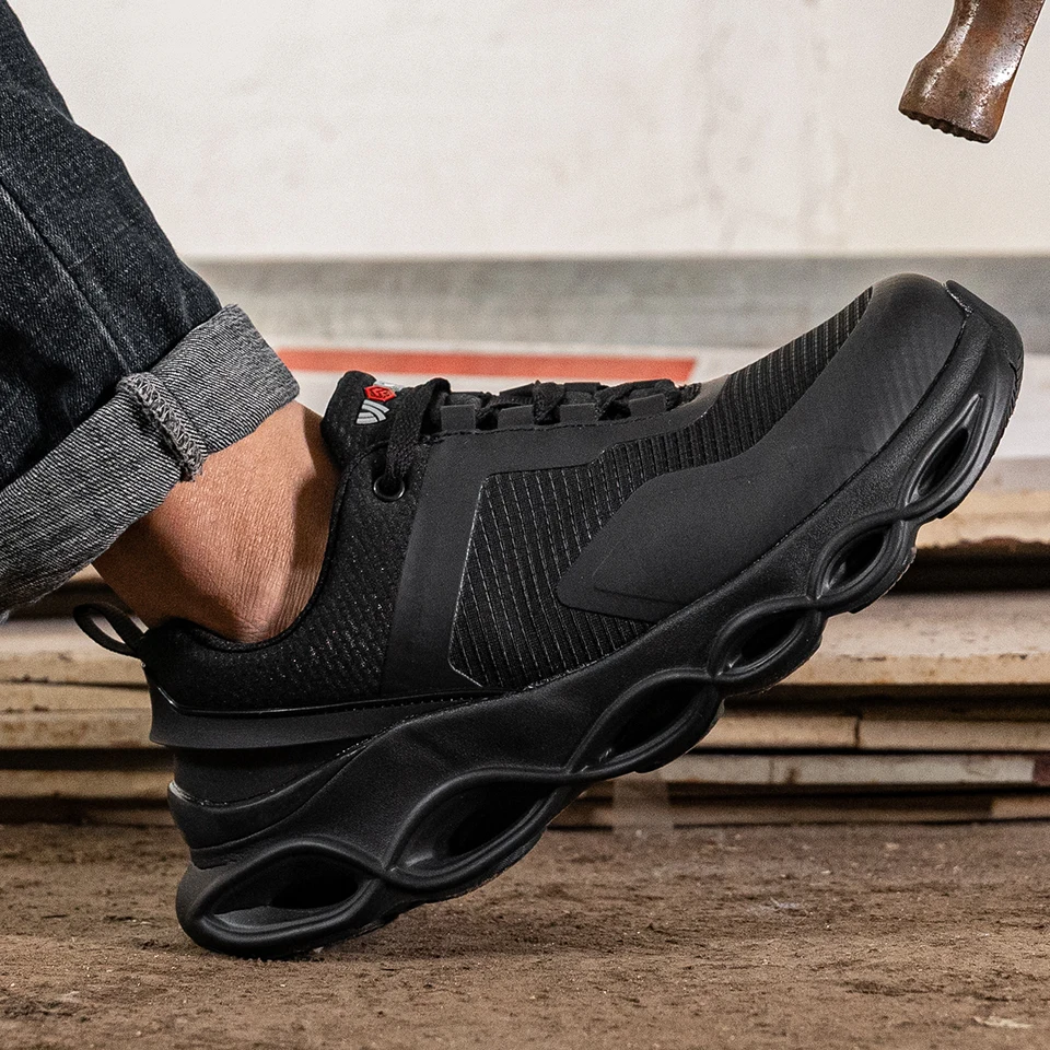 LARNMERN 男性安全靴作業スニーカー鋼つま先の靴高弾性衝撃吸収快適な