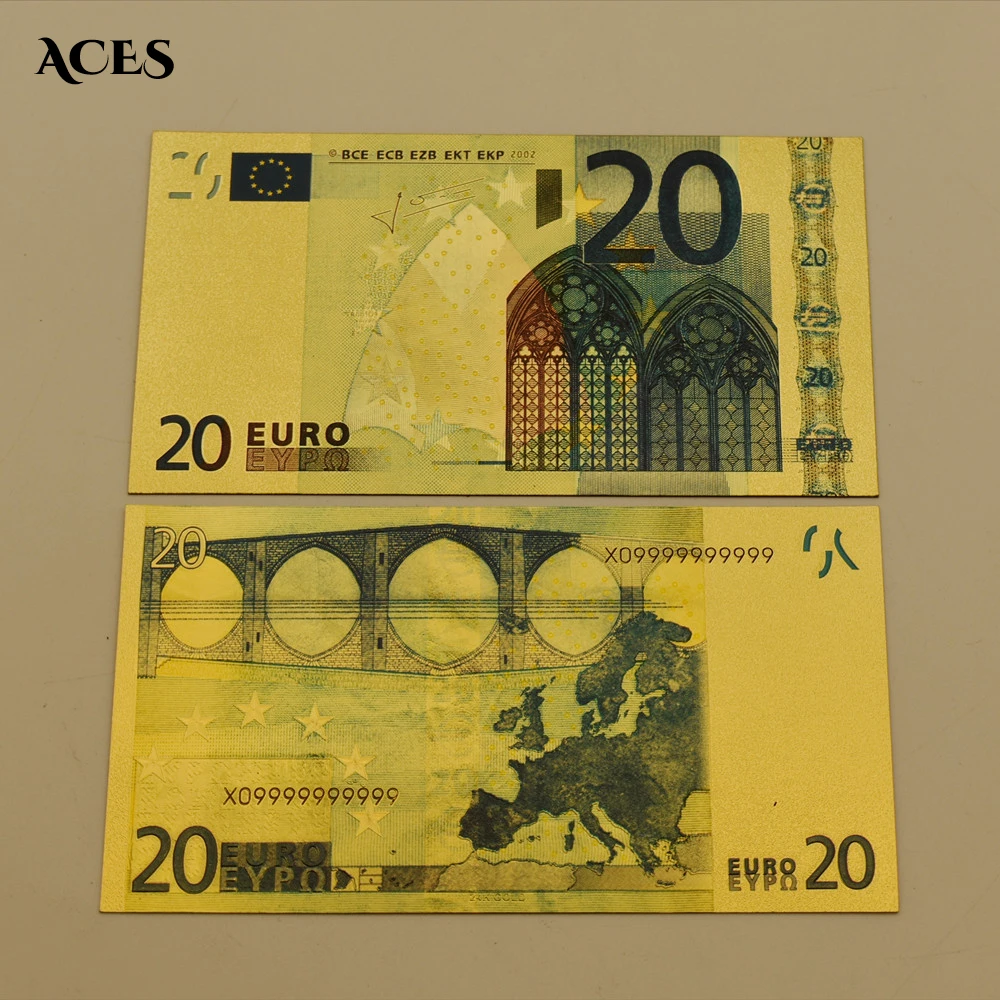 Gold Banknotes of Euro 20 Paper Money Gold Foil Banknote Note Collection Gift 