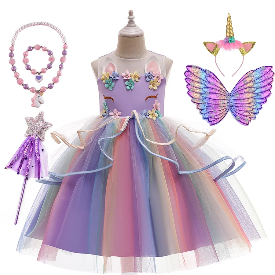 

Christmas Unicorn Party Dress with Wings Kids Birthday Gift Princess Costume for Halloween Purim Baby Girls Clothing