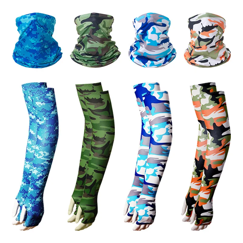 Ice silk sunscreen Tactical Camouflage Face Bandana Sleeves 2pcs/Set Cycling Hiking Scarves Camping Head Scarf Arm Sleeve