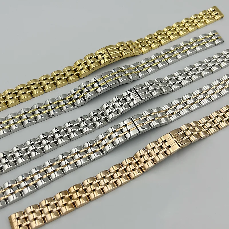 Elegant Solid Metal Polished Watchbands - Silver, Gold, Rose Gold Stainless Steel Bracelet Strap