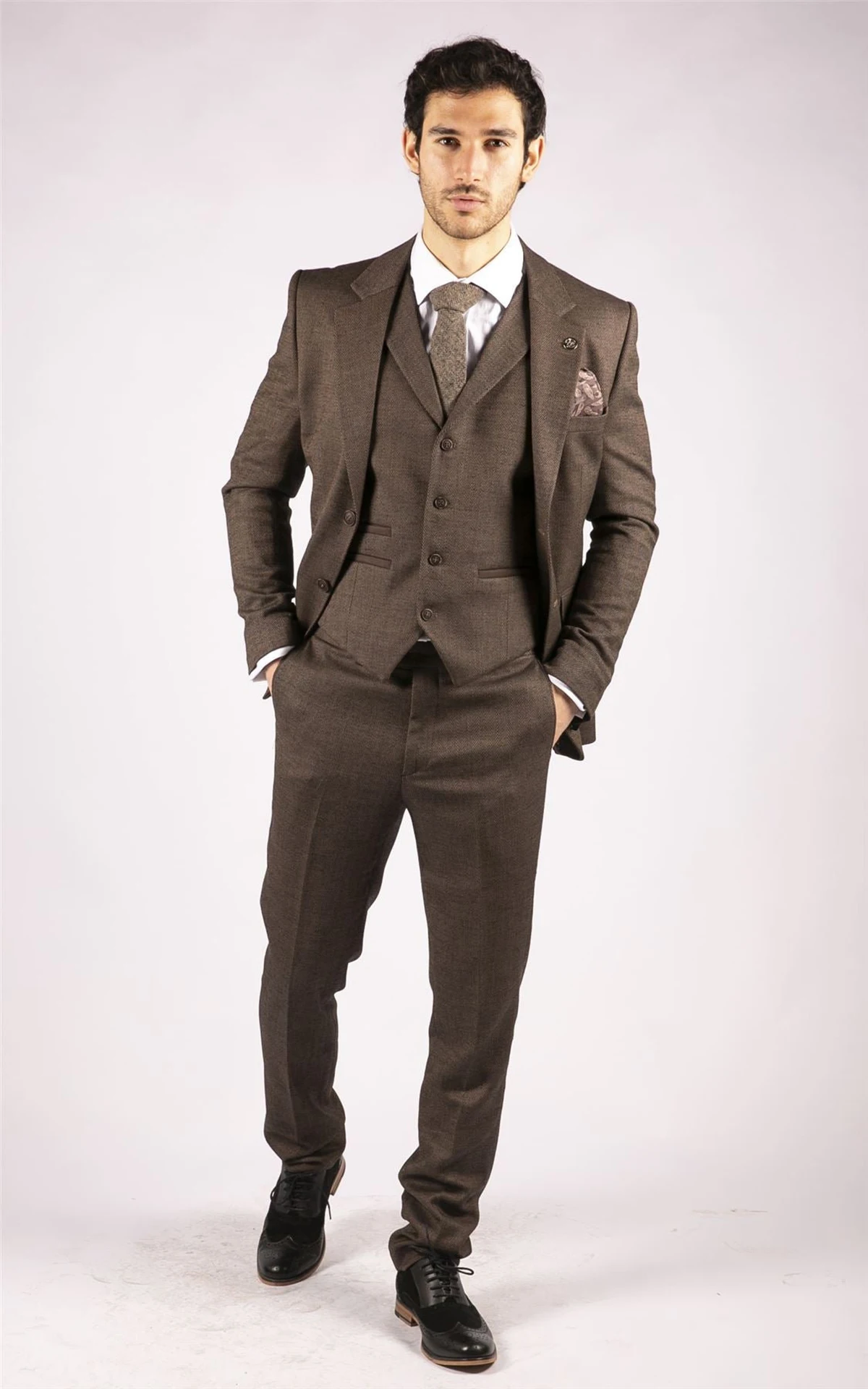 Herringbone Men's Suits For Wedding Notch Lapel Groom Tuxedos Business Prom 3 Pieces Coat Vest With Pants Made