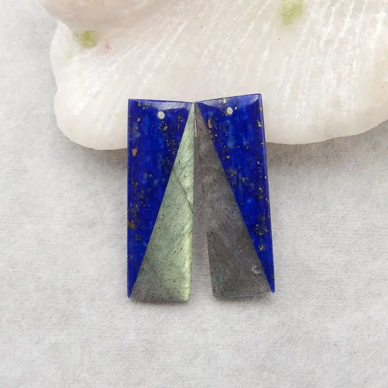 Semiprecious Natural Stone Lapis Lazuli Labradorite Intarsia Earrings Accessories Fine Jewelry For Women 35x12x5mm 9g