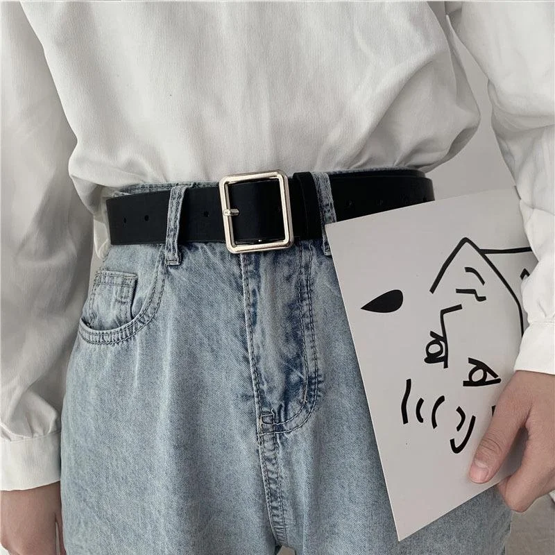 

PU Leather Belt for Women Square Buckle Pin Buckle Jeans Black Belt Luxury Brand Vintage Strap Male and Female Waistband