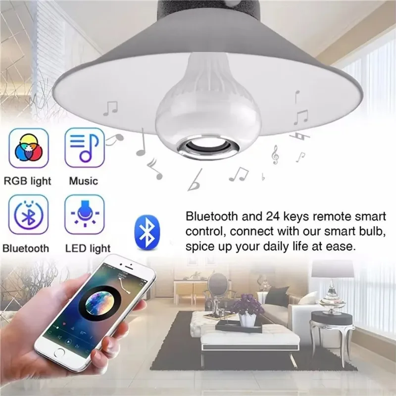 E27 Light Bulb Bluetooth RGB Speaker Music Remote Control Bath Buddy LED Lamp Bathroom Bedroom Home Holiday Decor Party