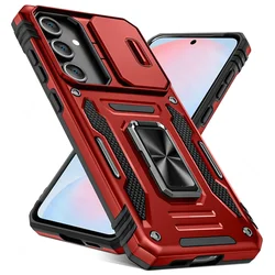 Enhanced Anti - Drop Sliding Camera Protective Phone Case with Metal Ring and Magnetic Stand - Galaxy A37 (Red)