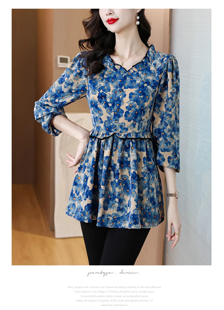 Loose Clothes Women 2024 Autumn Elegant Office Lady Button Basic Shirts Casual Retro Vintage Ruffles Tunic Peplum Tops Blouses