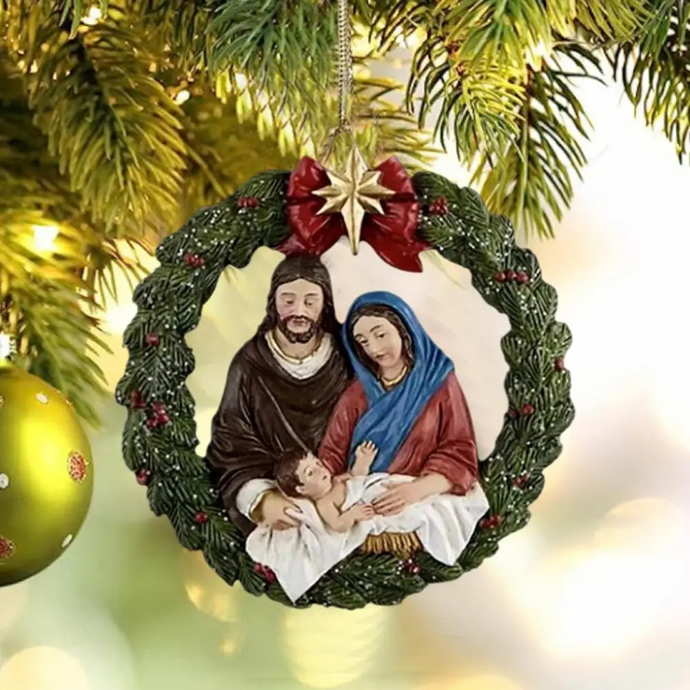 

Birth of Jesus Christmas Pendant Joyful Holiday Nativity Acrylic Hanging Decoration Festive Hollow Round Xmas Tree Birth