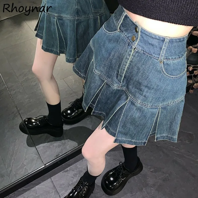 

Mini Skirts Women Summer Spicy Girls Pleated High Waist A-line Designed Korean Style Vintage Simple All-match Leisure Trendy