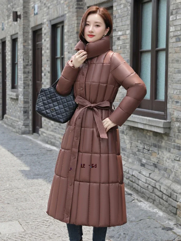 

New in Winter Women Parkas Fashion Slim Turndown Collar Pockets Button Lace-up Coats Thick Warm Streetwear Women Long Clothes