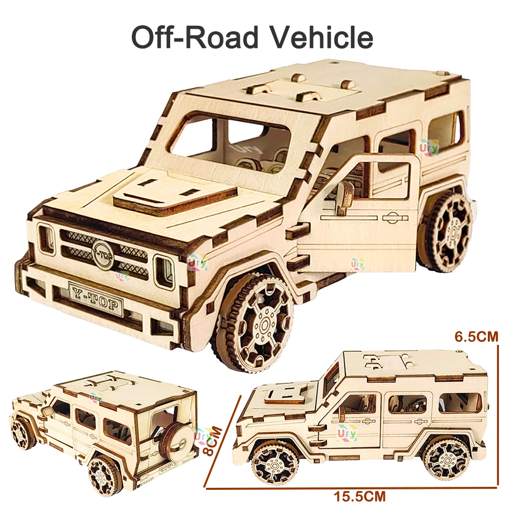 3D Wooden Truck & Sports Car Puzzle – Movable Vehicle Model 4