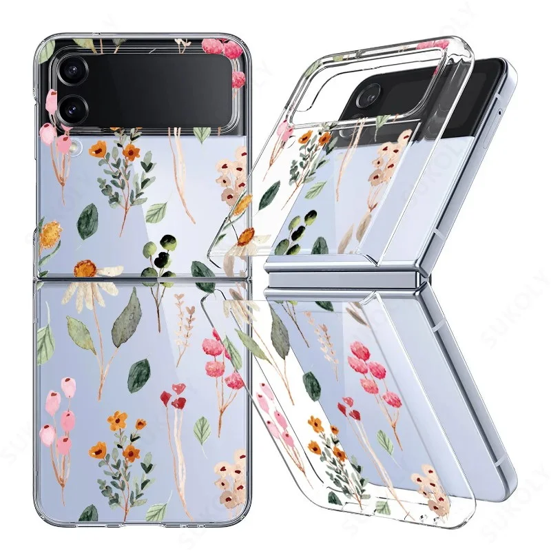 Flower Pattern Shockproof Transparent Folding Phone Case