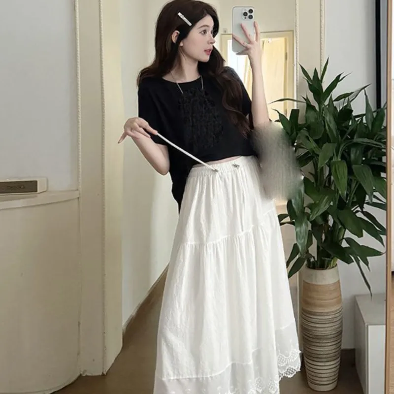 2026 임산부 여름 한국어 단색 출산 반팔 탑 레이스 드레스 2피스 세트 출산 의류 세트 LJ353