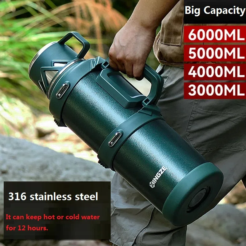 

316 Stainless Steel Insulated Thermos Bottle, 1L, 2L, 3L, Outdoor Travel Coffee Mugs, Thermal Vacuum Water Bottle, Thermal Mug