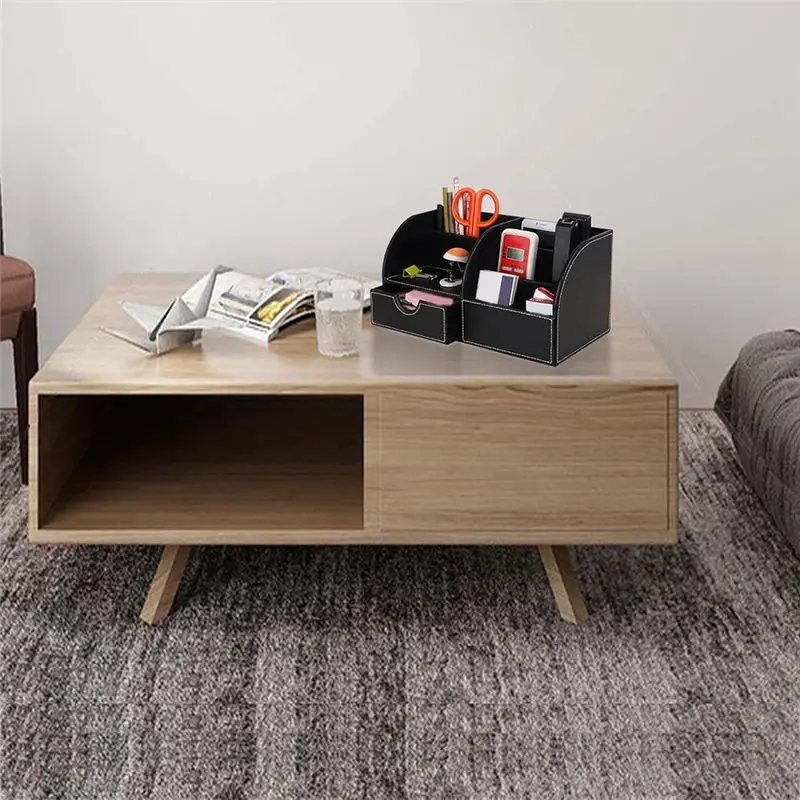 서랍이 있는 사무실 책상 정리함, 펜 홀더가 있는 책상 정리함 및 액세서리, 귀여운 리모컨 홀더 블랙-AEF7