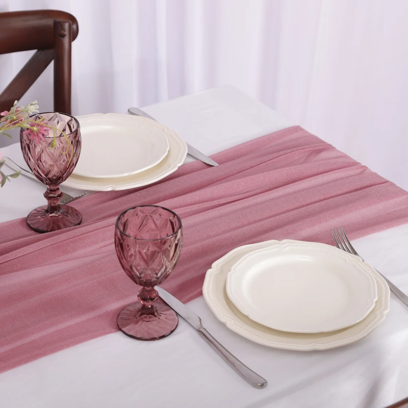 Chiffon Table Runner Vertical Tablecloth for Table Decorations Shiny Fabric Merry Christmas Decorations 2026 Wedding Decoration