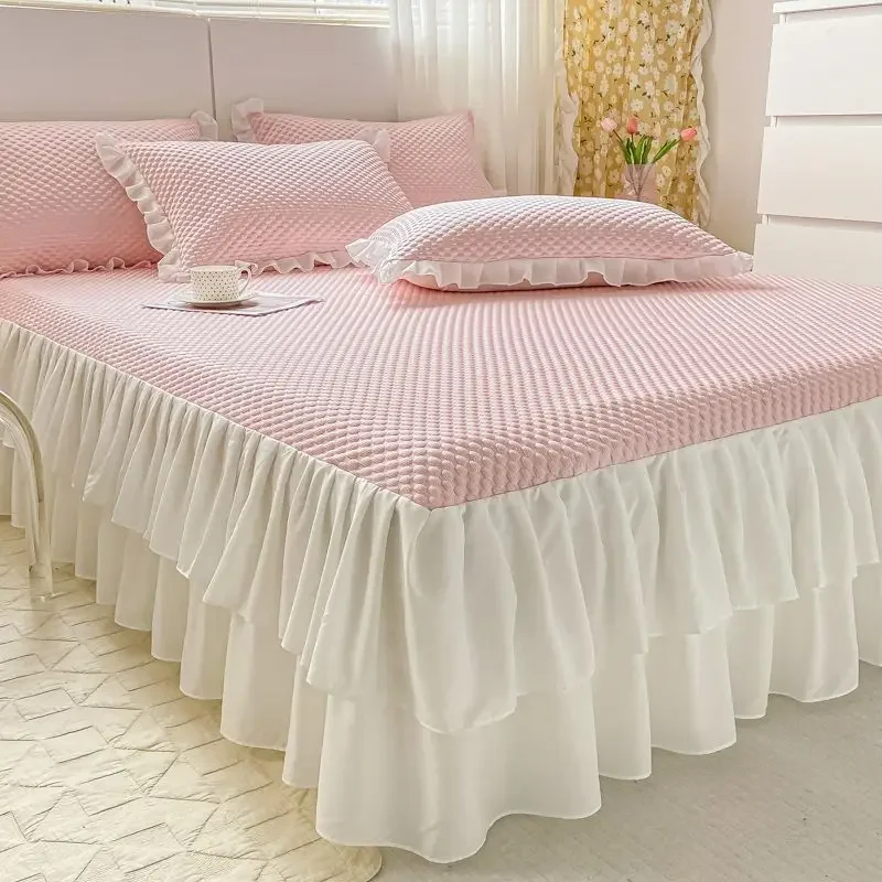 

Summer New Bean Ice Silk Cold Mat 2pcs/3pcs Set Bed Skirt Princess Style Machine Washable Non Slip Soft Mat