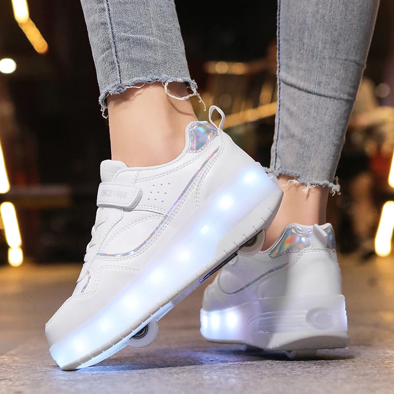 Girls boys LED light roller skate shoes for children kids sneakers with wheels two wheels
