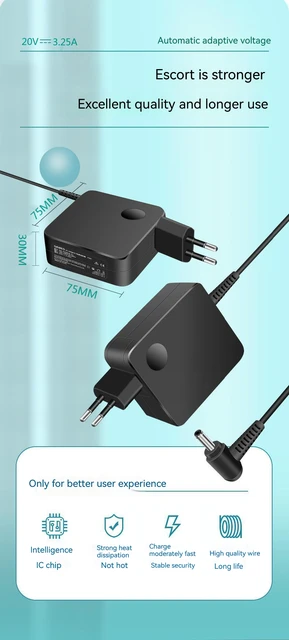 20V 3.25A 65 ワットラップトップ AC アダプタ充電器レノボ