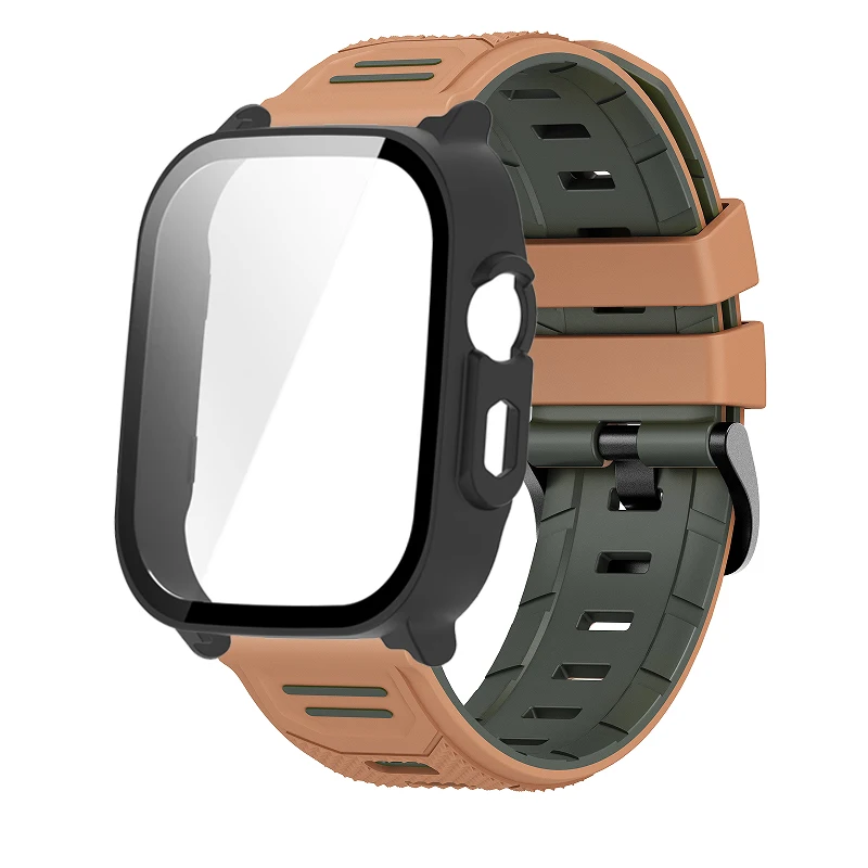 Breathable Silicone Strap with PC Glass Case – 2-in-1 Bracelet and Screen Protector