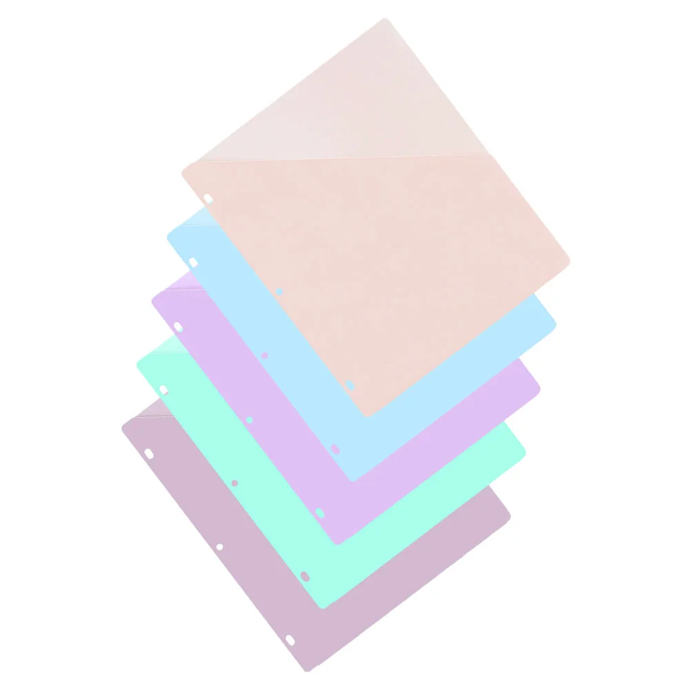 

5 Sheets Loose-leaf Document Bag Bags File Folder Inserts Punch Hole Five Colors Transparent Documents Pp Storage Office