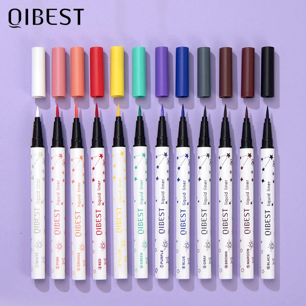 Ultra-Thin Black Eyeliner Pencil Waterproof Long Lasting Smooth 12 Colors Colorful Liquid Eyeliner High Makeup Pigment Eye Liner