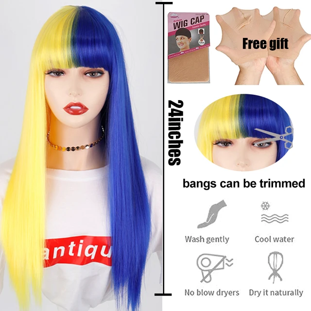 Synthetic Hair Pink and Black Wig Two layers of Wigs Long Straight hair Cosplay Wig Two Tone Ombre Color Women Wigs Lolita Wig #1