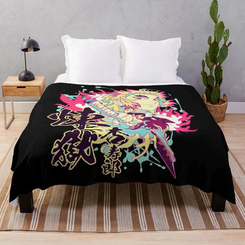 

flame warrior demon killer Tshirt Throw Blanket Furry Blanket Bed linens Luxury St Blanket