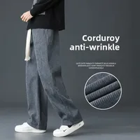 Men's Classic Simple Versatile Corduroy Pants Autumn Winter Casual Sporty Loose Waist Straight Leg Comfortable Leisure Trousers
