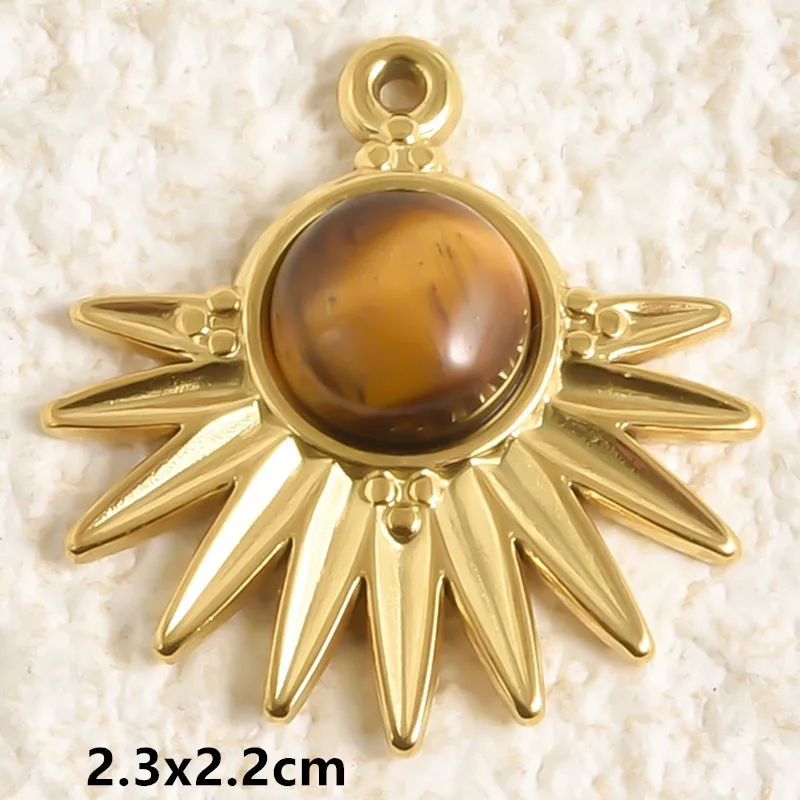 2 stücke Echte Natürliche Stein Anhänger Tigerauge Zubehör Pvd Sonne Oval Edelstahl Charms Für Schmuck Machen Groß DIY Materialien – Detail 6
