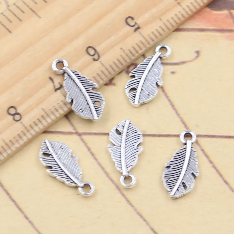 30 Stück Charms Federblatt 14x7mm Tibetsilber Farbe Anhänger Antik Schmuckherstellung DIY Handarbeit Handwerk