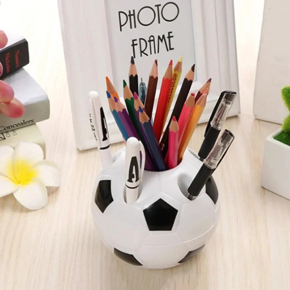 Multifunctional Cute Football Shaped Pen Holder Durable Plastic Pencil Storage Rack Box Organizer Container Desktop Decor Gifts