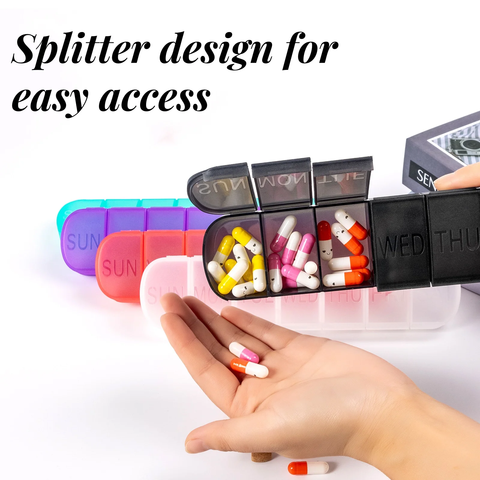 Compact Weekly Pill Organizer and Travel Pill Case