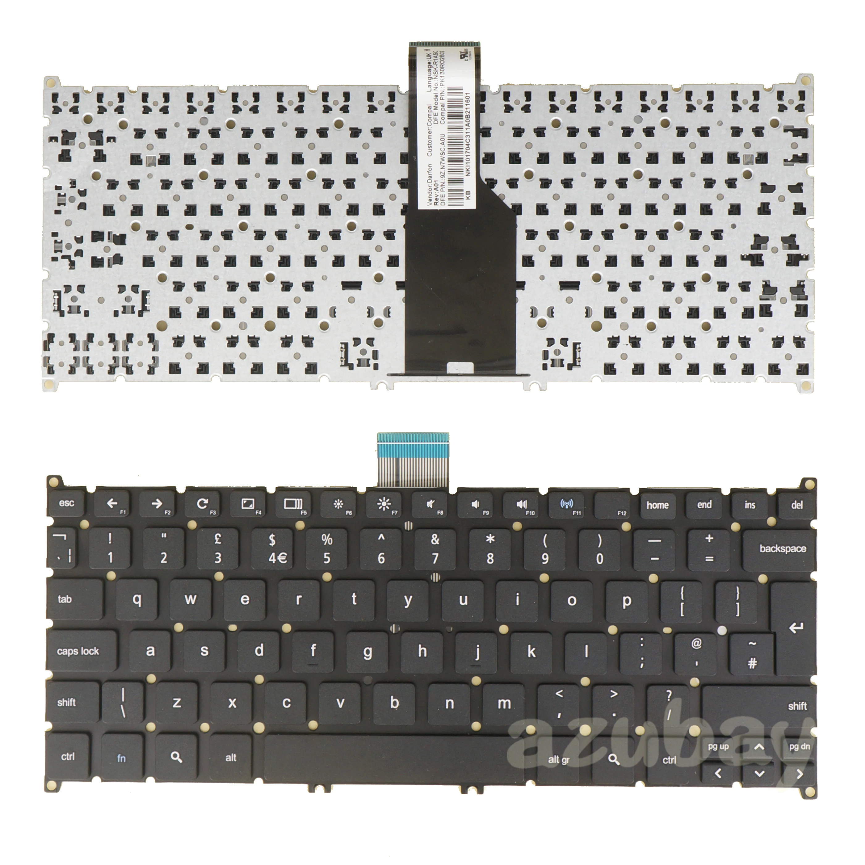 Tastiera Per Laptop Uk Gb Per Acer Chromebook C7 C710 Nk.I1017.04C Nsk R1Asc Muslimblack