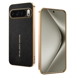 Elegant Lychee Leather Electroplated Frame Shockproof Phone Case - Pixel 8A (Black)