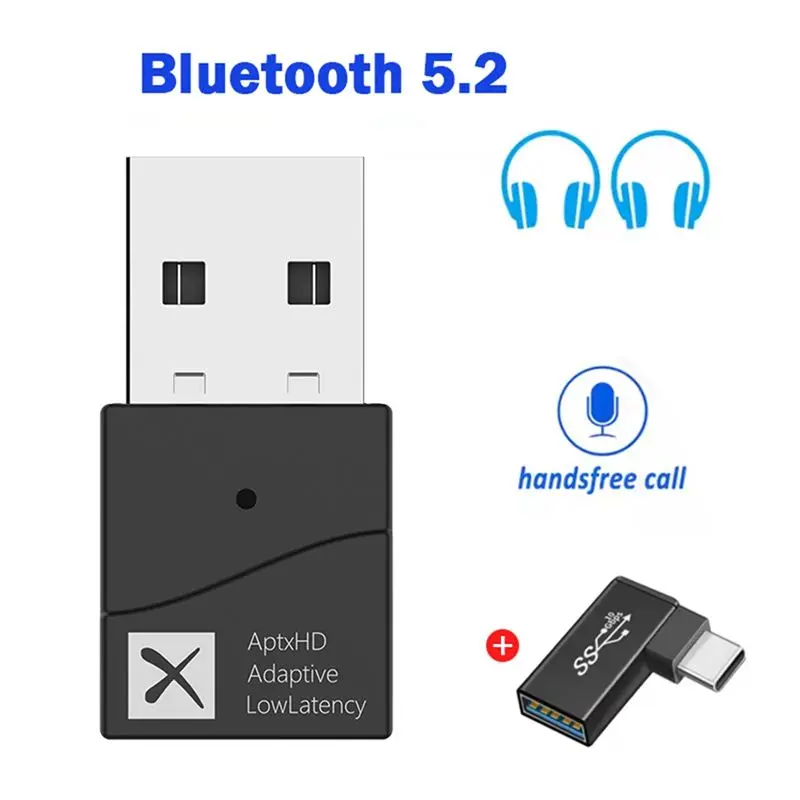 E-Easy To Use-APTX HD LL 저지연 블루투스 5.2 무선 오디오 어댑터 USB 송신기 PS용 핸즈프리 통화 기능