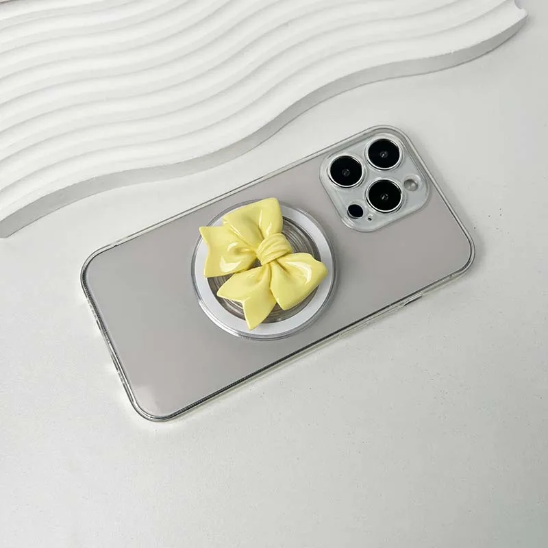 Charming Resin Bow Phone Grip with Adhesive & Magnetic Support