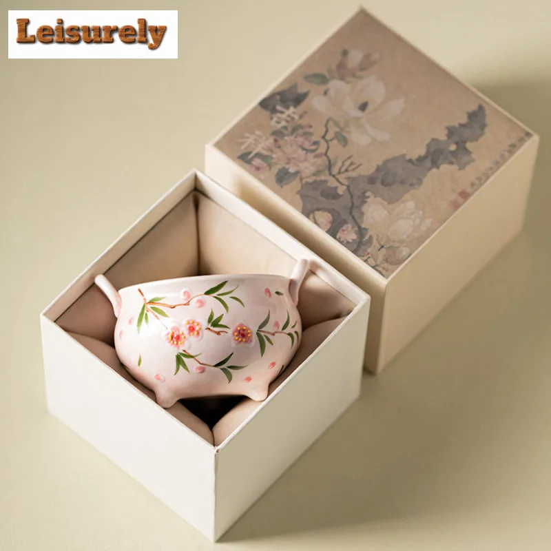 Hand-painted Peach Blossom Incense Holder Water Fountain Decoration Incense Burners Meditation Censer Indoor Decoration Supplies