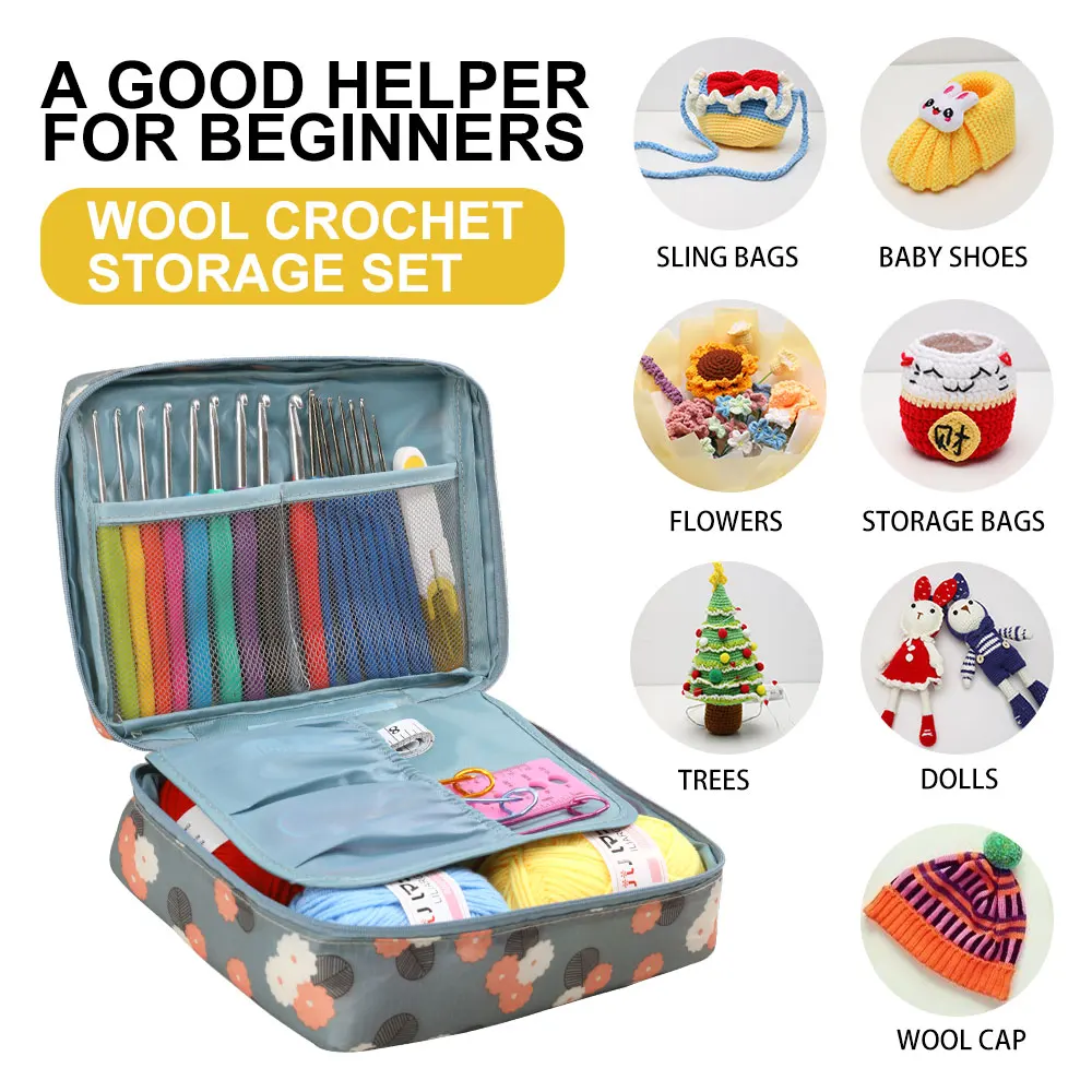 Hot Wool Crochet Kit Storage Bag Ergonomic Knitting Croche Hooks Set Yarn and Sewing Accessories Women Gift For Beginners