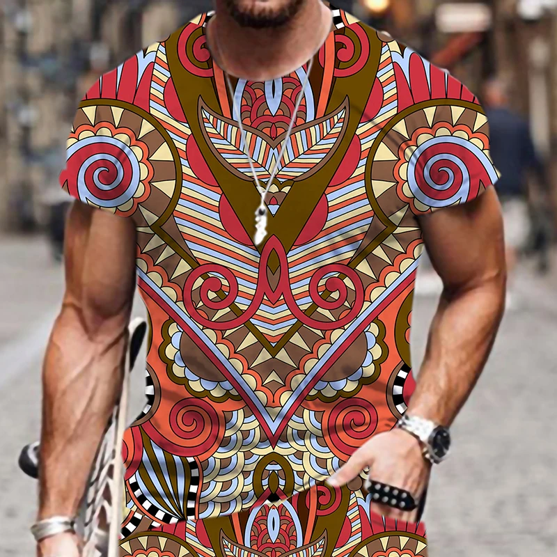 

Футболка мужская в этническом стиле, ретро, короткий рукав, трехмерный узор, 3d принт, модная уличная одежда, лето 2022