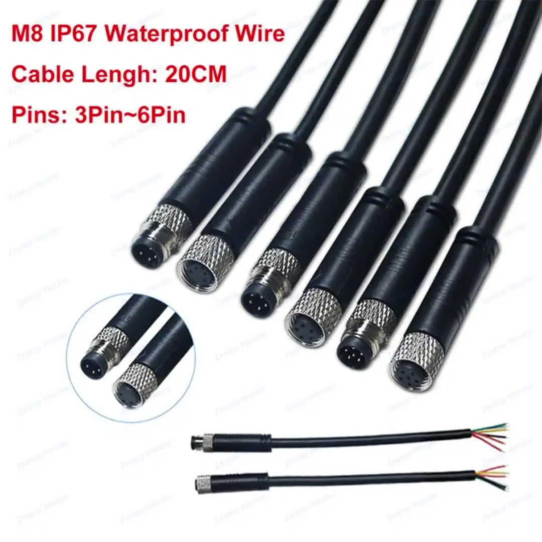2Pcs M8 IP67 Waterproof 3 4 5 6 Pin Plug Metal Screw Male / Female