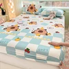 Cute Capybara Pattern Fitted Sheet Queen 100% Cotton Cartoon Bed Cover Plaid Print Mattress Cover Elastic Bedding for Kids Teens 6
