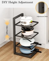 Organisateur de support de casseroles réglable, support de rangement de casseroles en acier inoxydable de cuisine, organisateur de casseroles et de poêles ménagers multicouches pour la cuisine 4