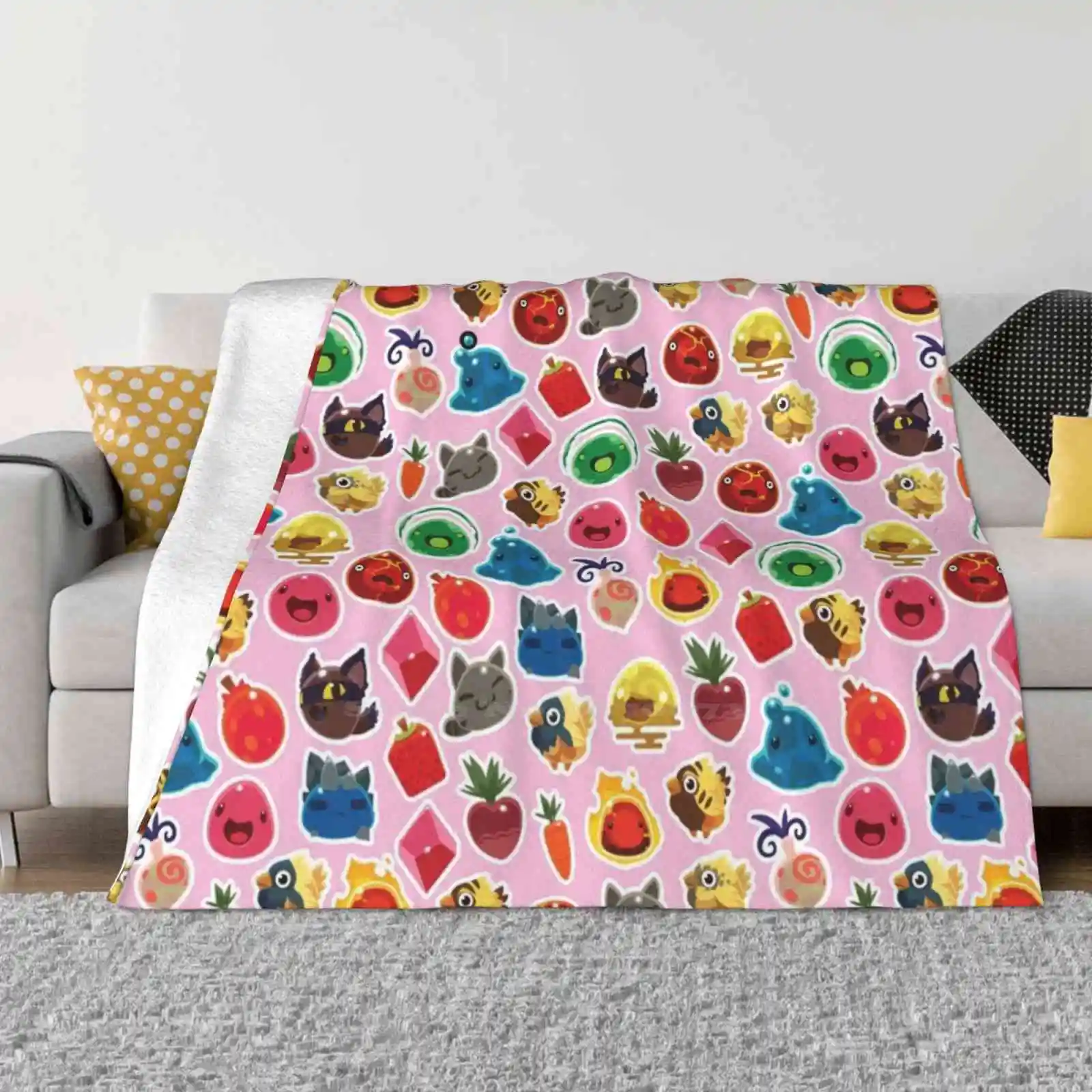 Cute Pink Slime Rancher Pattern Trend Style Funny Fashion Soft Throw Coperta Slime Rancher Videogiochi Gamer Girl Chickadoo Hen