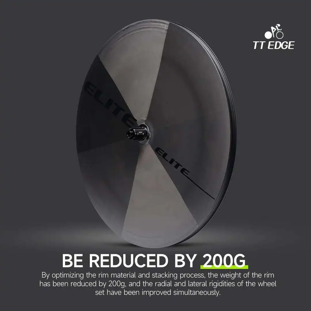 ELITEWHEELS EDGE TT Disc Wheels UD Raw Weave 1050g Weight 50T Ratchet Ceramic Bearing Competition Grade Carbon Fiber Disc Wheels