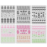 Little Fresh Theme Nail Stickers High-end Plaid Pattern Bow Black Rose INS Love Text Design Nail Art Decoration Decals 1