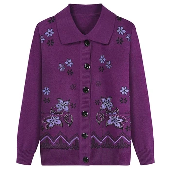XL-5XL 중년 어머니 니트 카디건 스웨터 코트, 용수철 가을 여성 니트웨어 상의, 60-70 세 할머니 옷, WQ1101