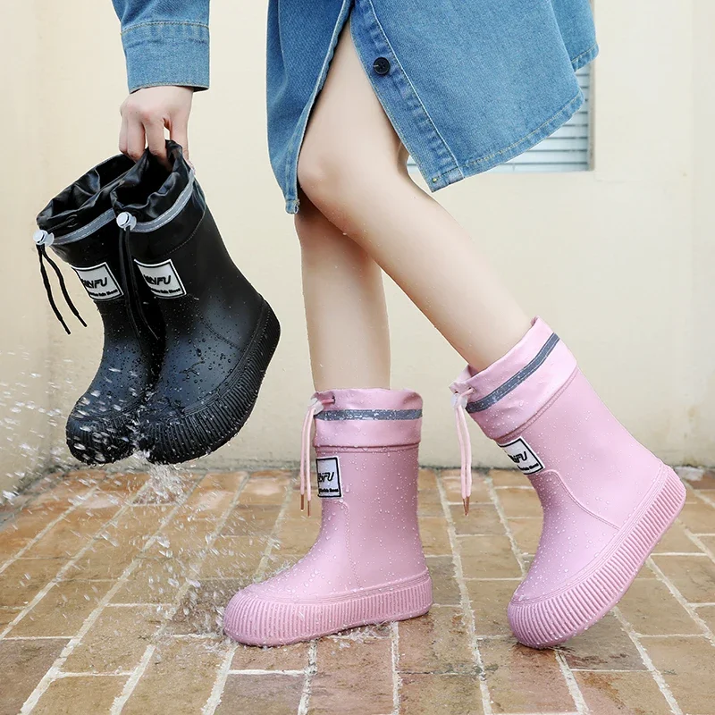 Women Rain Shoes Ankle High Outdoor Waterproof Work Shoes Rainboots Fashion Street Casual Soft Non-slip