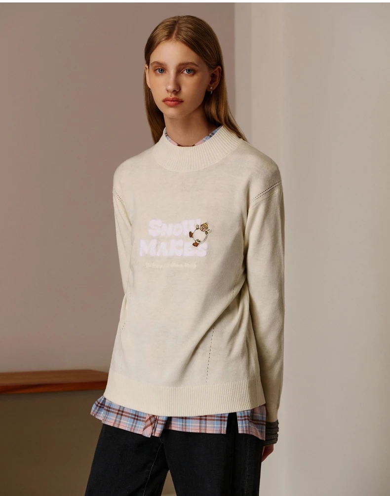 

bear Jacquard Sweater For Women , winter Knit Oversize pullover ,White Color Preppy Jumpers, Sweatshirt, hoodie