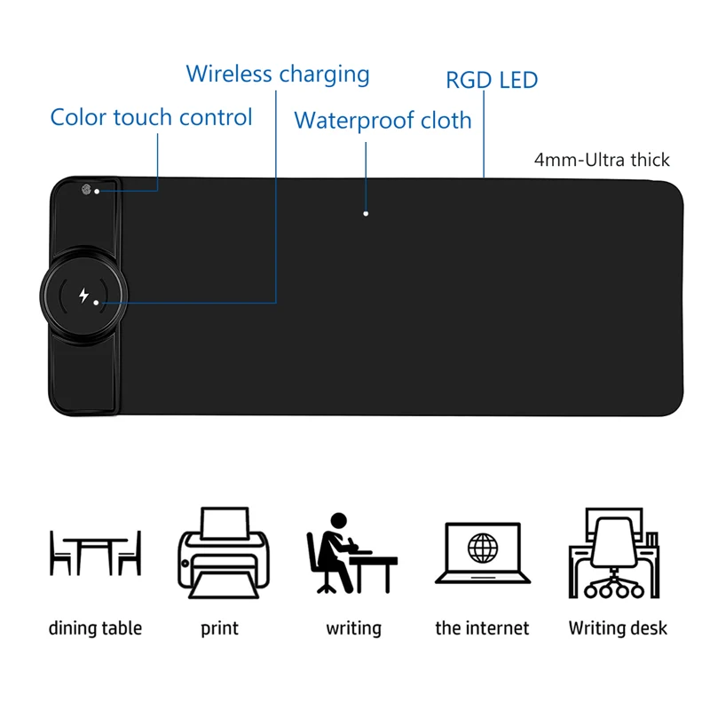 Mouse Pad Gamer Rgb Gaming Mousepad Xxl Mous Pad Tapete Teclado Base Antiderrapante para com 15w sem Fio Carregador 800*300 mm - Imagem 5